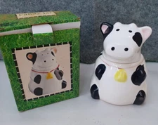 Vintage Giftco Ceramic Country Cow Candy Jar - NIB - 5" tall