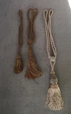 3 Gold Tassel Braided Cord Drapery Curtain Tiebacks One of them w/ Cloisonné cap