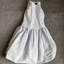 Lands End Dress Girls 12 Pastel Blue Striped Ribbed Princess Sleeveless Unbelted