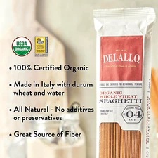 Delallo - Organic Whole Wheat Spaghetti Pasta - Case of 4- 1 lb.