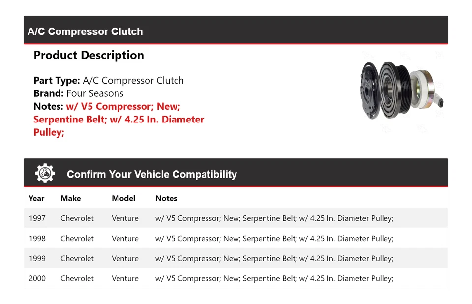 Муфта компрессора кондиционера для Chevrolet Venture 1997-2000 годов выпуска 4 сезона 1998 1999 - Изображение 2 из 4