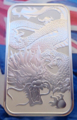 2022 Australia DRAGON rectangular coin bar .9999 ultra fine silver