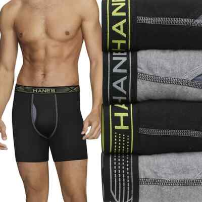Hanes Sport 5 Tagless Boxer Briefs Mens XTemp Black Gray Mesh Fly Wicking XL