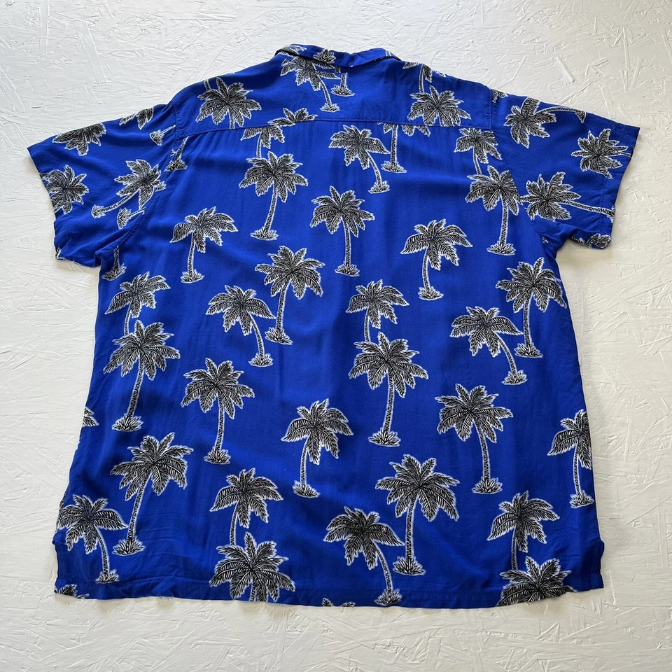 Camisa hawaiana Jaywalker para hombre talla 2X con botones estampado de palmera 100 % azul rayón Foto 2 de 4