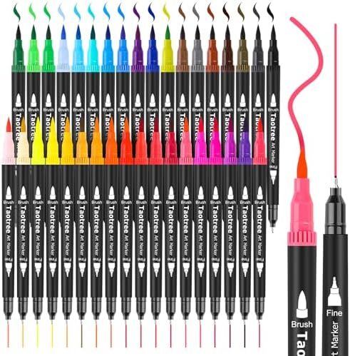 Taotree 36 Colors Dual Tip Art Markers Pens for Kids, Adult Coloring Books