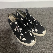 Superga Canvas Lace Up Sneakers Star Print Black White Size 7