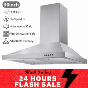30 en acier inoxydable de hotte de montage mural 450CFM Évent de cuisson convertible avec/DEL