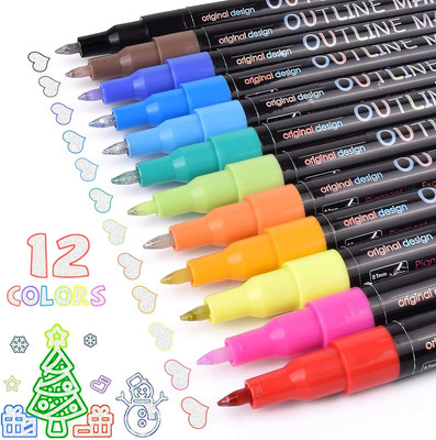Clearance Double Line Outline Pens 12 Colors Art Glitter Outline Markers Set 0.7