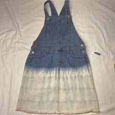 Old Navy Girls Frayed Hem Denim Jean Skirtall Overall Dip Dye Size Large 10-12 