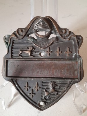 Salvaged Vintage Bronze Squire Heraldic Shield Knight Sword Crown Fleur de Lis