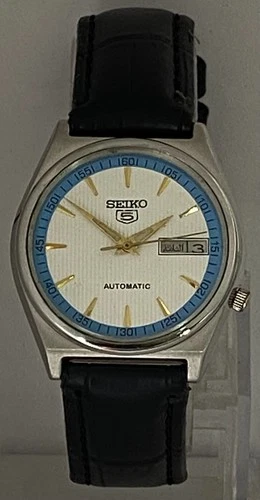 Vintage All Working Seiko5 White Dial 7009 "D-D" Watch Leather Strap Automatic