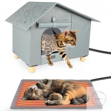 Heated Outdoor Cat House for Winter, Elevated Weatherproof Cat House with Thermo