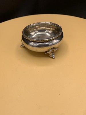 Vintage Silver Plated Master Salt Cellar With Ornate Feet, Missing Lid.