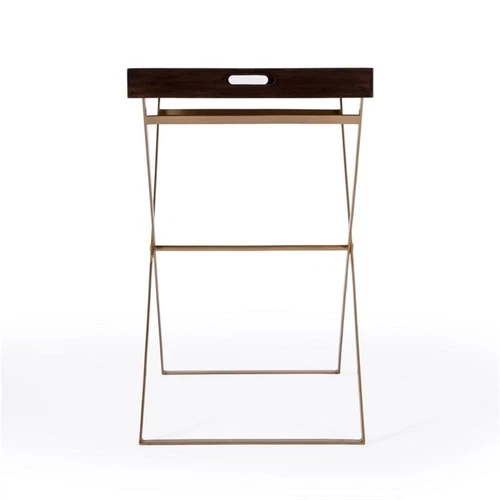 Butler Specialty Emma Brown Mango Wood And Gold Cross Legs Tray Table - Picture 4 of 8