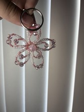 Pink Beaded Flower Floral Charm Keychain Handbag Accessory for Women