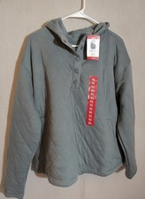 Lands' End Women's Midweight Relaxed Fit Quilted Pullover Hoodie Light Blue NWT