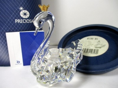 Preciosa Crystal Swan With Gold Crown Figurine Box Certificate Czech Republic 