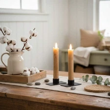 Primitive Country 6.75" Moving Flame 2 pc Beige Flicker Taper Candle 6hr timer