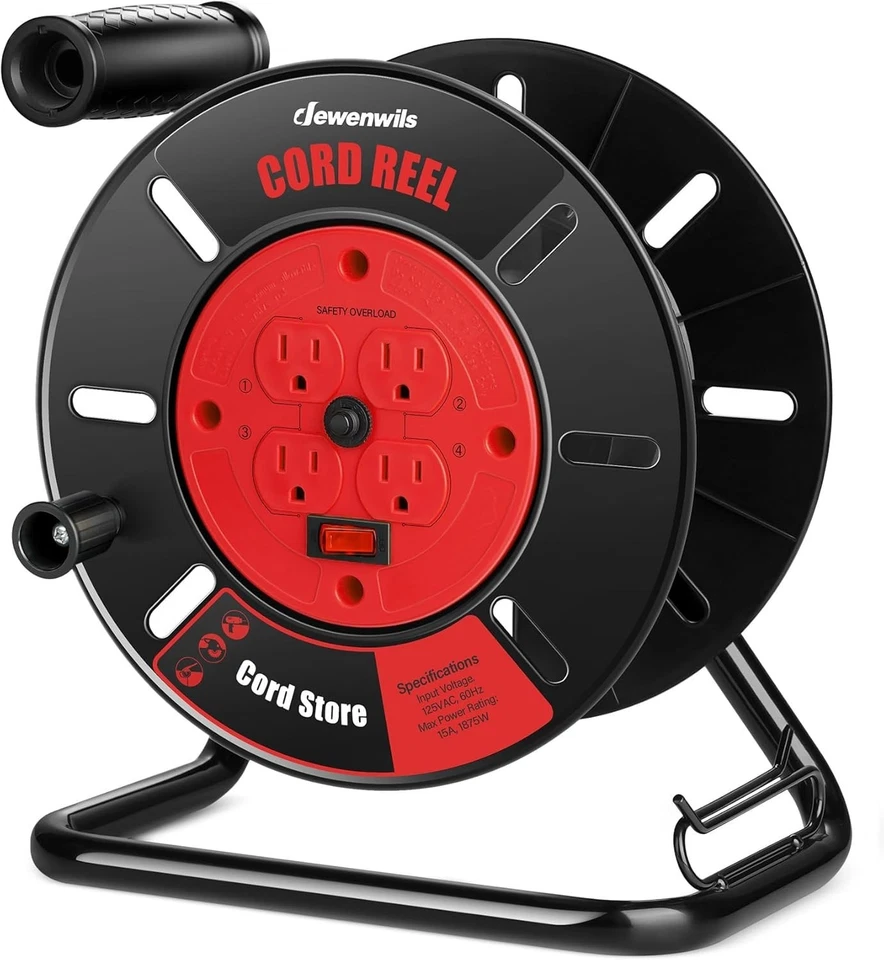 Compact 4-Outlet Cord Reel with 15A Circuit Breaker for Safety and Performance - Image 3 of 4
