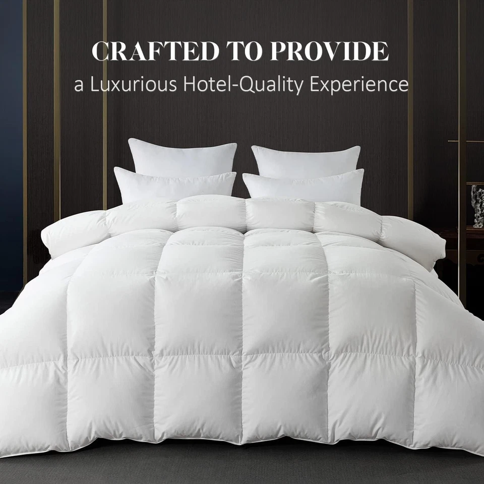 King Size Feather Down Comforter, White Luxury Bedding - Image 4 of 4