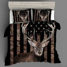 American Flag Deer Hunting Bedding Set - California King Comforter 4 Pcs