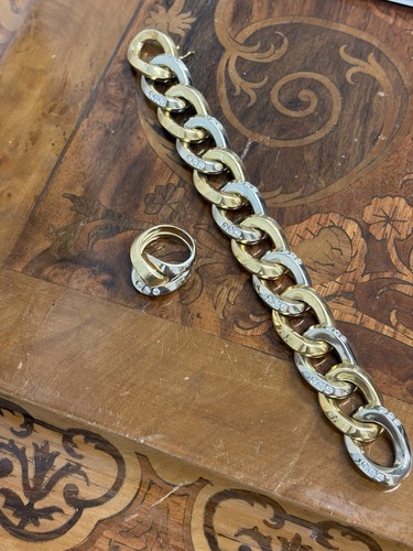 POMELLATO 18k Two Tone Gold & Diamond Bracelet & Ring Set 1980s Vintage