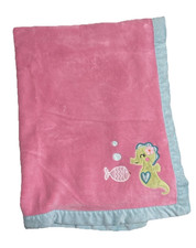 Carters Pink Aqua Seahorse Fish Baby Blanket 30x40