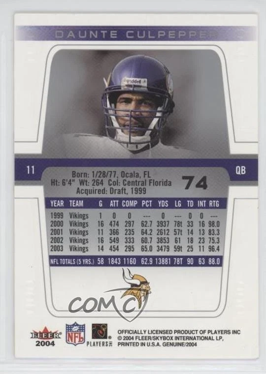 2004 Fleer Genuine Daunte Culpepper #74 - Image 2 of 2