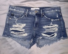KanCan Distressed Blue Denim Shorts Women s Size S Frayed Ripped Festival
