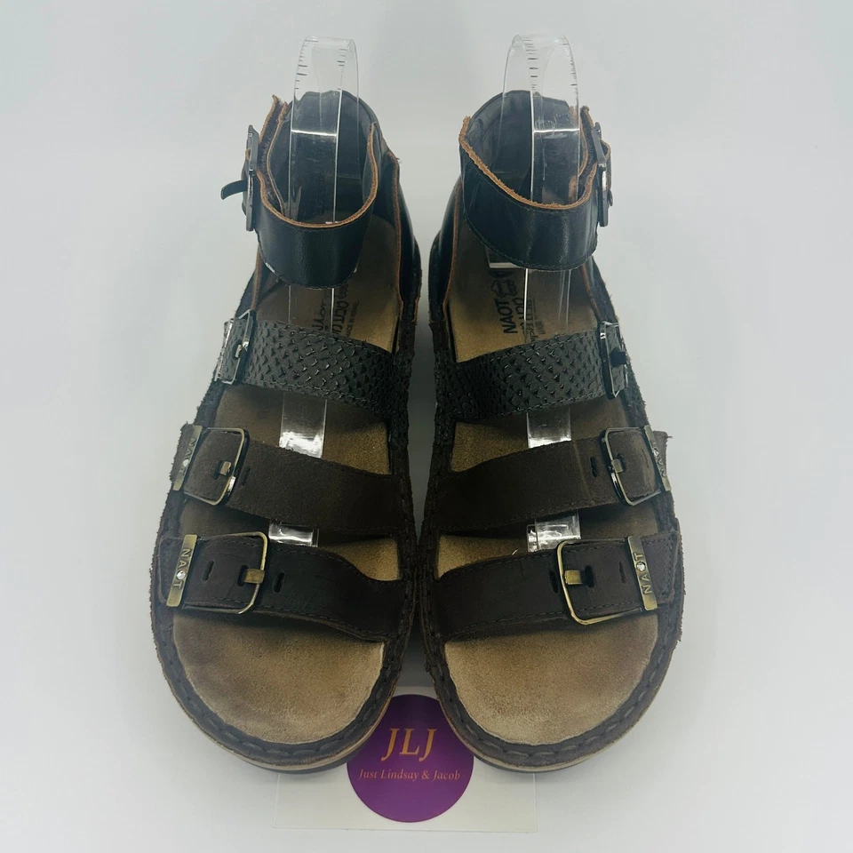 Sandalias de gladiador Naot Begonia Mine marrón/hache gamuza talla 40 EU/9 EE. UU. Foto 3 de 4