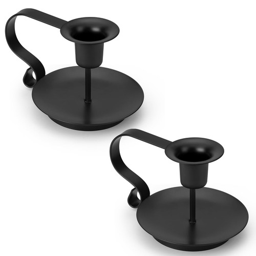 Black Metal Taper Candle Holders Set of 2, Vintage Chamberstick Candle ...