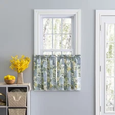 Hydrangea Blue Cotton Floral 34 In. W X 36 In. L Rod Pocket Room Darkening Tier 