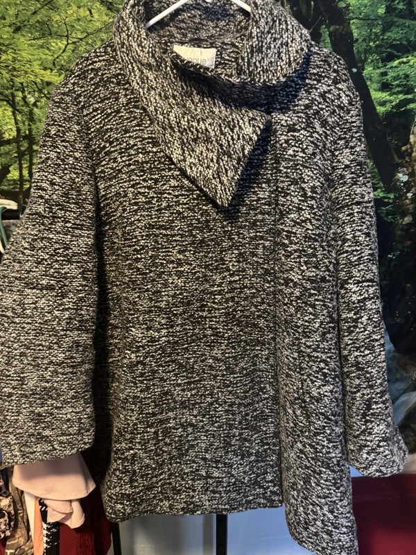 Avenue Women’s Plus 26/28 Black & White Marled Open Front Jacket Pockets 3/4