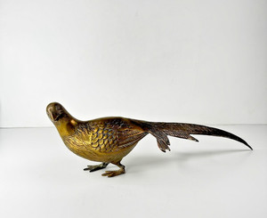 Vintage Large Solid Brass Pheasant Peacock Bird Figurine Statue 15 Inches