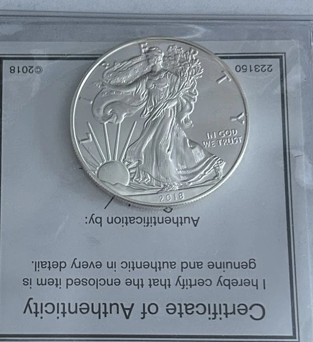 2018 American Silver Eagle With Certificate Of Authenticity Uncirculated. Mint