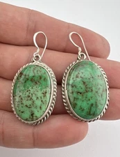 Vtg Navajo Sterling Silver Cresent Valley Turquoise Hook Post Dangle Earrings