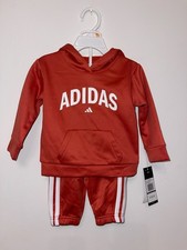 Adidas 12M Unisex Red Two Piece Hooded Drawstring Sweatsuit Set