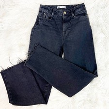 ZARA BLACK FRAY HEM STRAIGHT LEG HIGH RISE JEANS WOMENS SZ 2