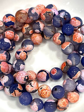 G5 15 10mm Round BLUE ORANGE Fire Agate Gemstone 35-38pcs BEADS