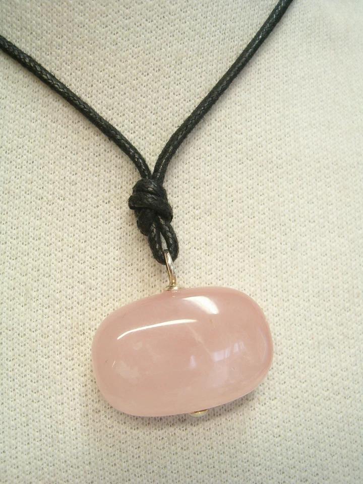 Ciondolo in ARGENTO 925 con QUARZO ROSA naturale e girocollo - pietra dura - - Immagine 2 di 3