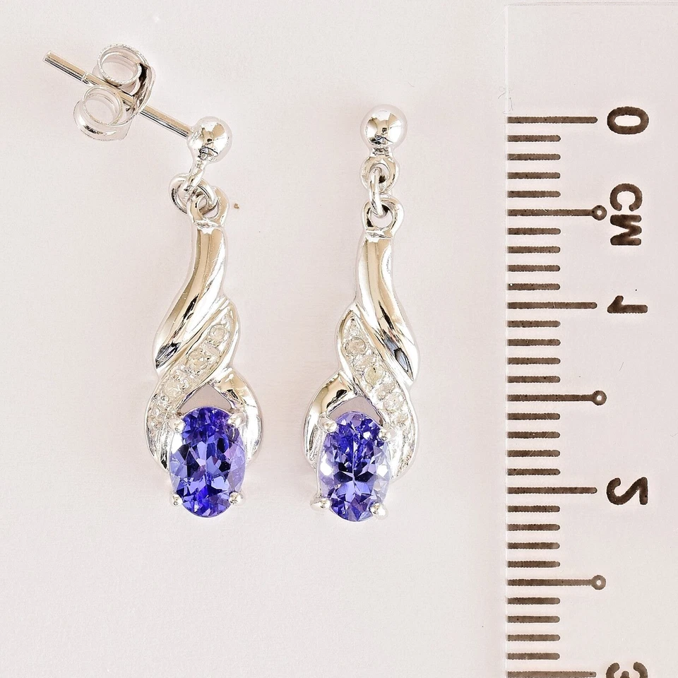 Natural Tanzanite Earrings Genuine Diamonds 9K White Gold Gift Boxed NEW - image 4 of 4