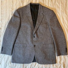 LANDS END Blazer Mens 42 Regular Gray Lambswool HERRINGBONE Tweed Sport Coat