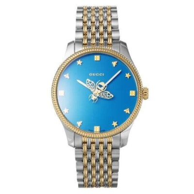 Gucci G-Timeless YA1264201 36mm Two-Tone Quartz Watch   Blue Dial with Bee Motif
