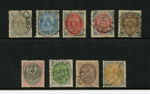 Denmark #25-6, 28-34 (D556) Numeral issues of 1870-1, wmk 112, Used, CV$196.50