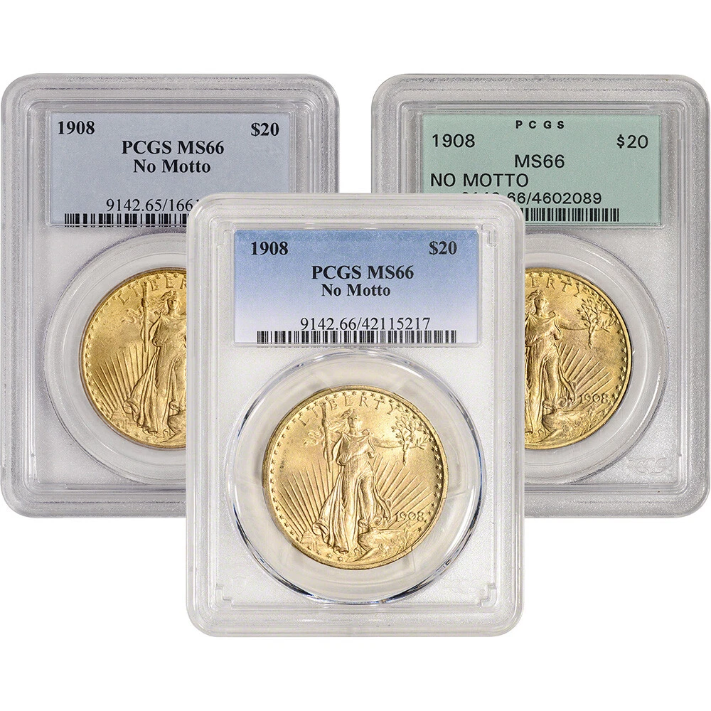 US Gold $20 Saint-Gaudens Double Eagle PCGS MS66 1908 No Motto Random Label