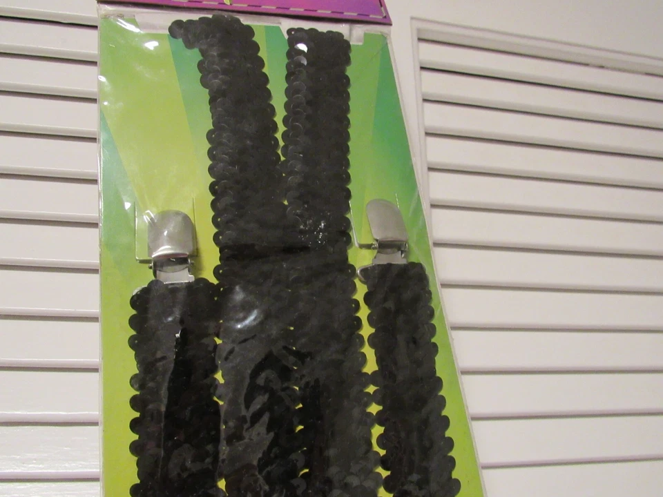 Tirantes Y Elásticos para Adultos Hombres Mujeres Adolescentes Disfraz Formal Negro Lentejuelas Nuevo en Paquete Foto 4 de 4