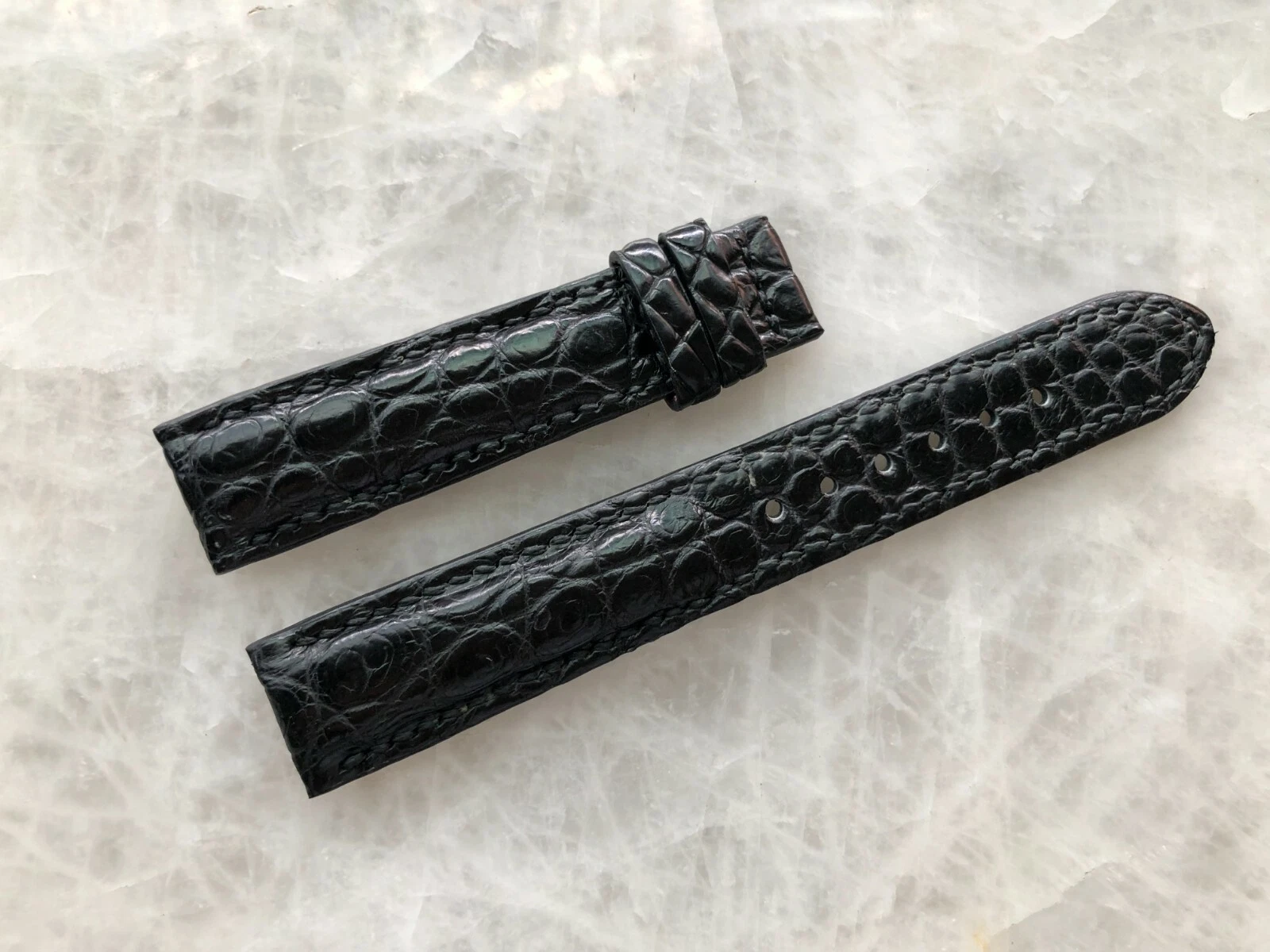 18mm/16mm Black Alligator Crocodile Print Leather Watch Strap Band