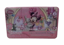 Disney Minnie Mouse Puzzle 3 in 1 Panorama Floor Set Pink Storage Tin Box Sealed