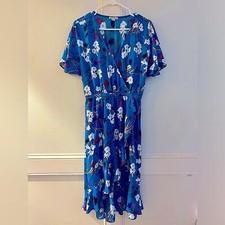 J. Crew Mercantile Women's Size small Blue Floral Faux Wrap Dress via neck