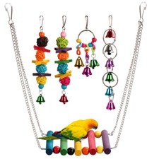 5Pc Colorful Bird Toys Set: Swing, Chewing, Ladder for Budgies, Parakeets